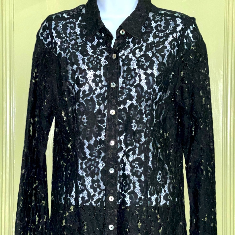 BCBG Lace Button Down Shirt
